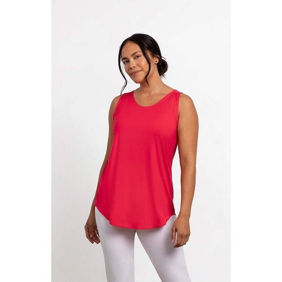 Sympli Womens Tank Top Size S Red Bamboo Gather Tunic Style Scoop Neck NWT - Picture 1 of 4
